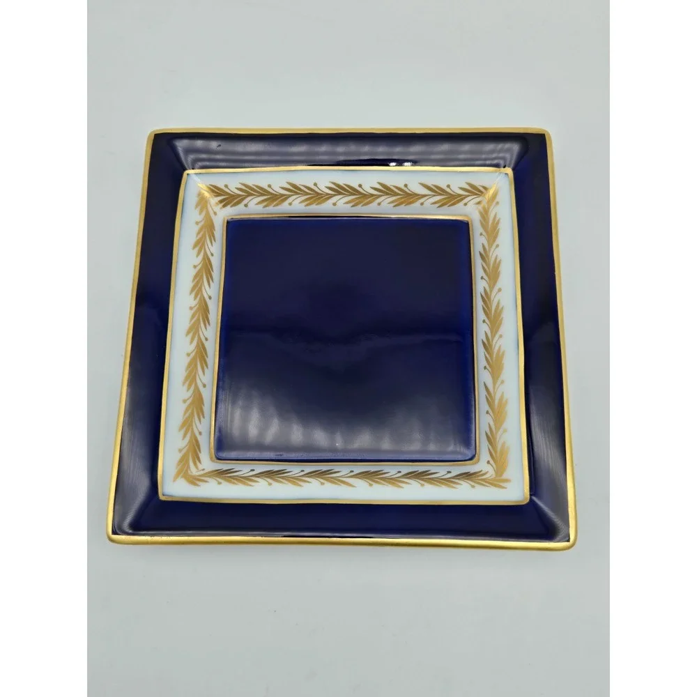 Artoria Limoges Ritz Carlton Hotel Blue Gold Leaf Porcelain Dish Bowl France 6